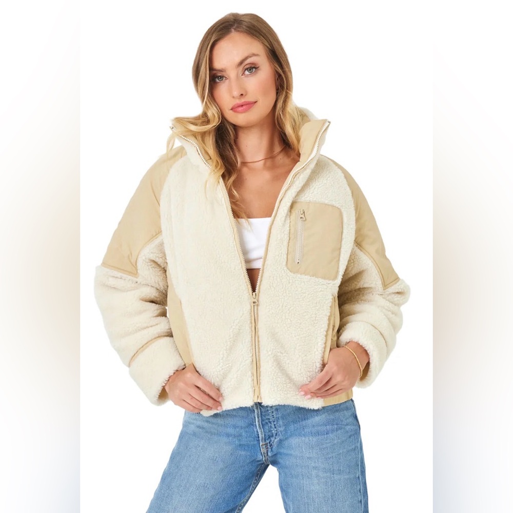 l*space Two-Tone Cream and White Teddy Zip Jacket